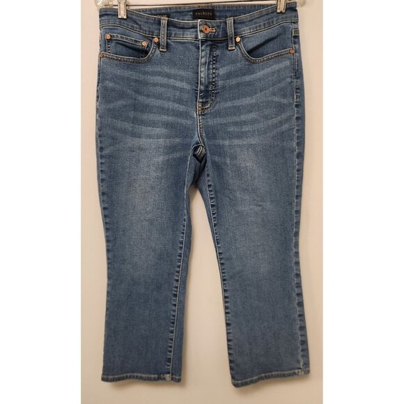 Talbots Jeans Womens 8P Petites Mid-Rise Crop Flare Medium Wash Blue Denim EUC - Picture 3 of 15